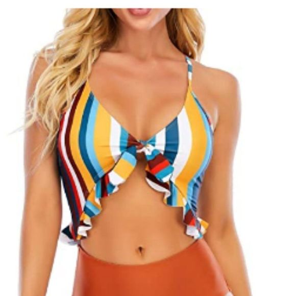 Women Cut Out One Piece Swimsuit Striped Monokini - Picture 8 of 8